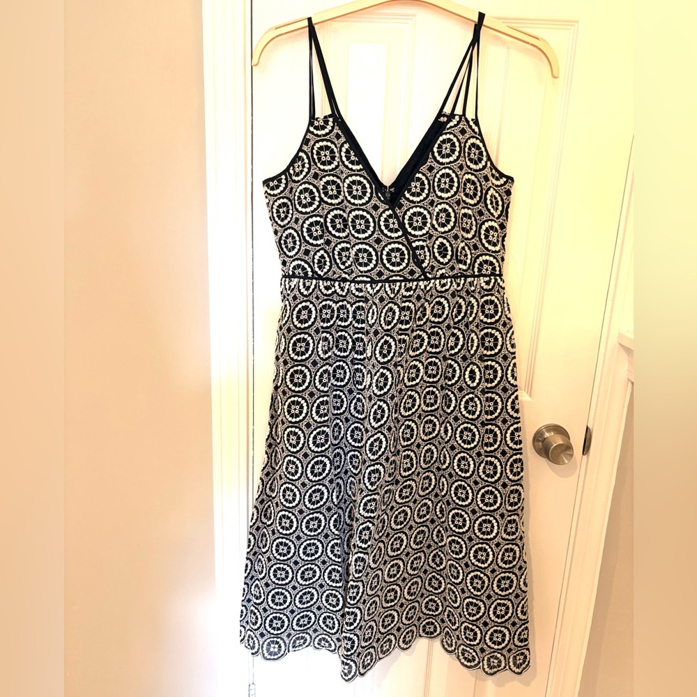 J. Crew Navy and White Embroidered Midi Dress